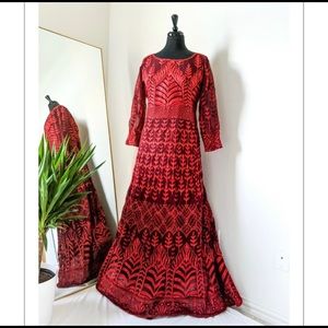 Long embroidered red dress